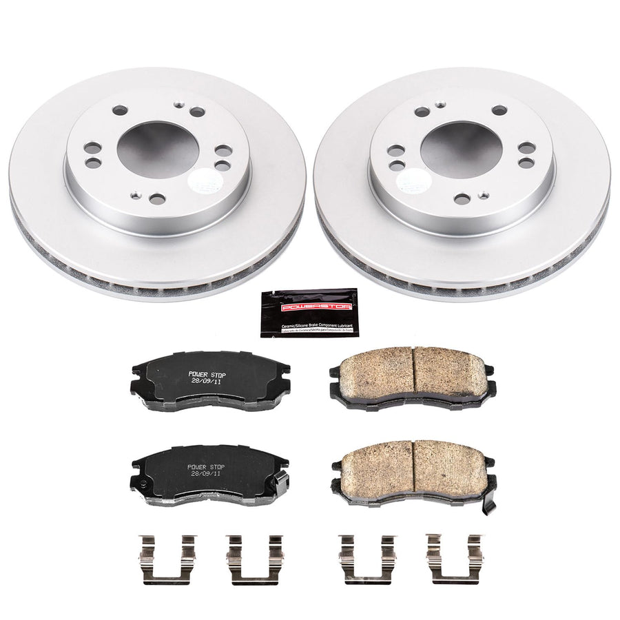 Power Stop CRK681 Brake Rotor Coated & Ceramic Brake Pads- front For Sebring, Avenger, Stratus, Eagle Talon, Eclipse, Galant, Plymouth Laser [Model Specific]
