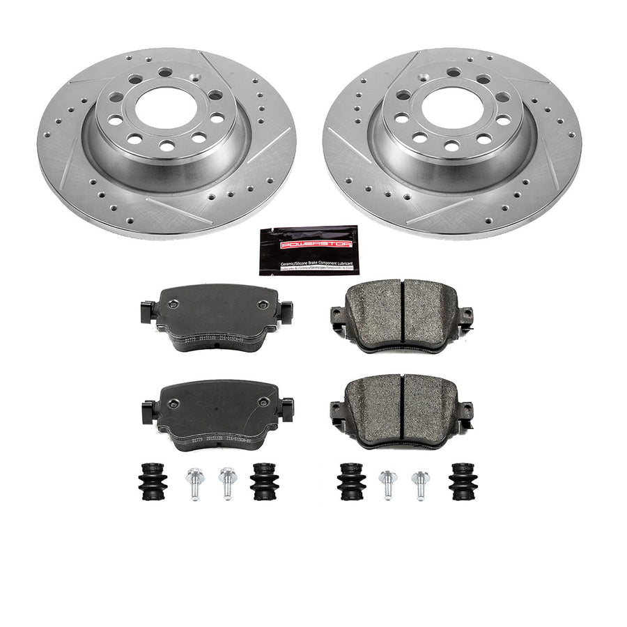 Power Stop K7707 Z23 Carbon Fiber Brake Pads Rear with Drilled & Slotted Brake Rotors Kit For Audi Q3 2016-2018, Audi Q3 Quattro 2016-2018 [Model Specific]