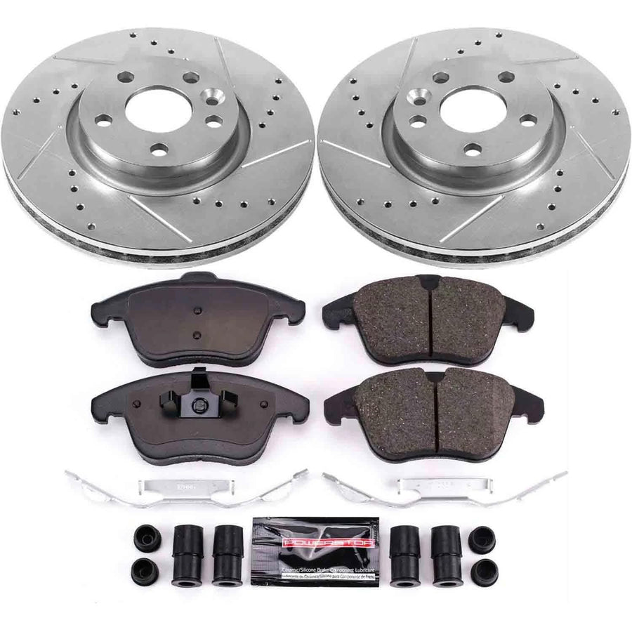 Power Stop Z23 Carbon Fiber Brake Pads with Drilled & Slotted Brake Rotors Kit Front