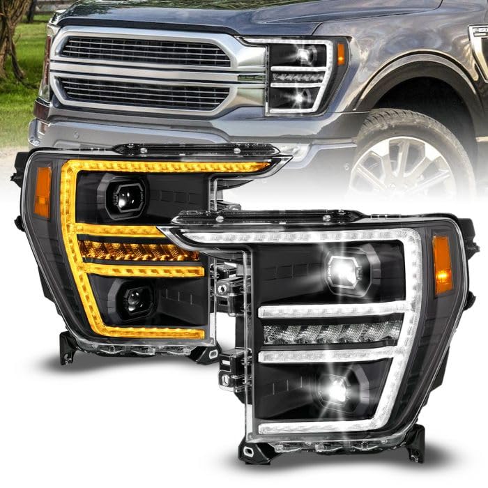 Ford F-150 Anzo USA 111594-L 21–23 Full LED Plank Projector Headlights Black w/Initiation & Sequential (Halogen Models Only) - Left (Driver) Side