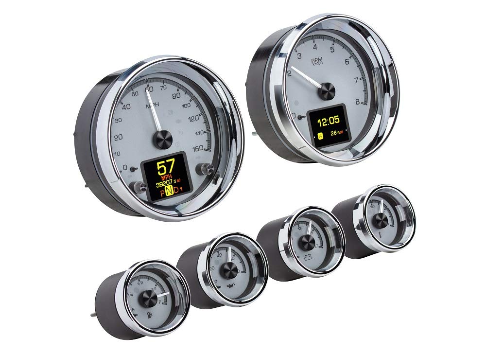 HDX-2024-S Dakota Digital Universal 6 Gauge Round Analog Instrument System Silver Alloy