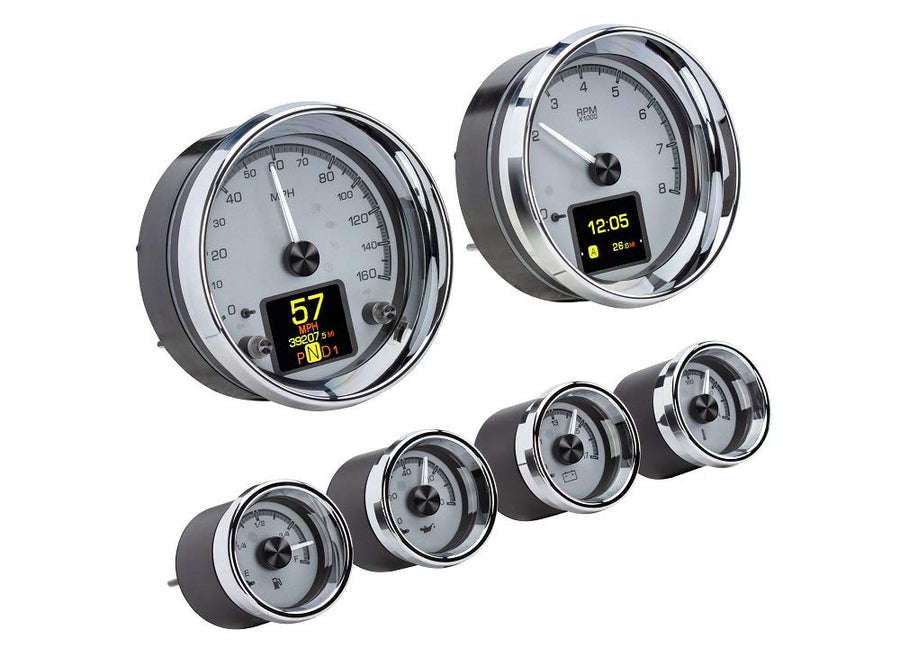HDX-2024-S Dakota Digital Universal 6 Gauge Round Analog Instrument System Silver Alloy