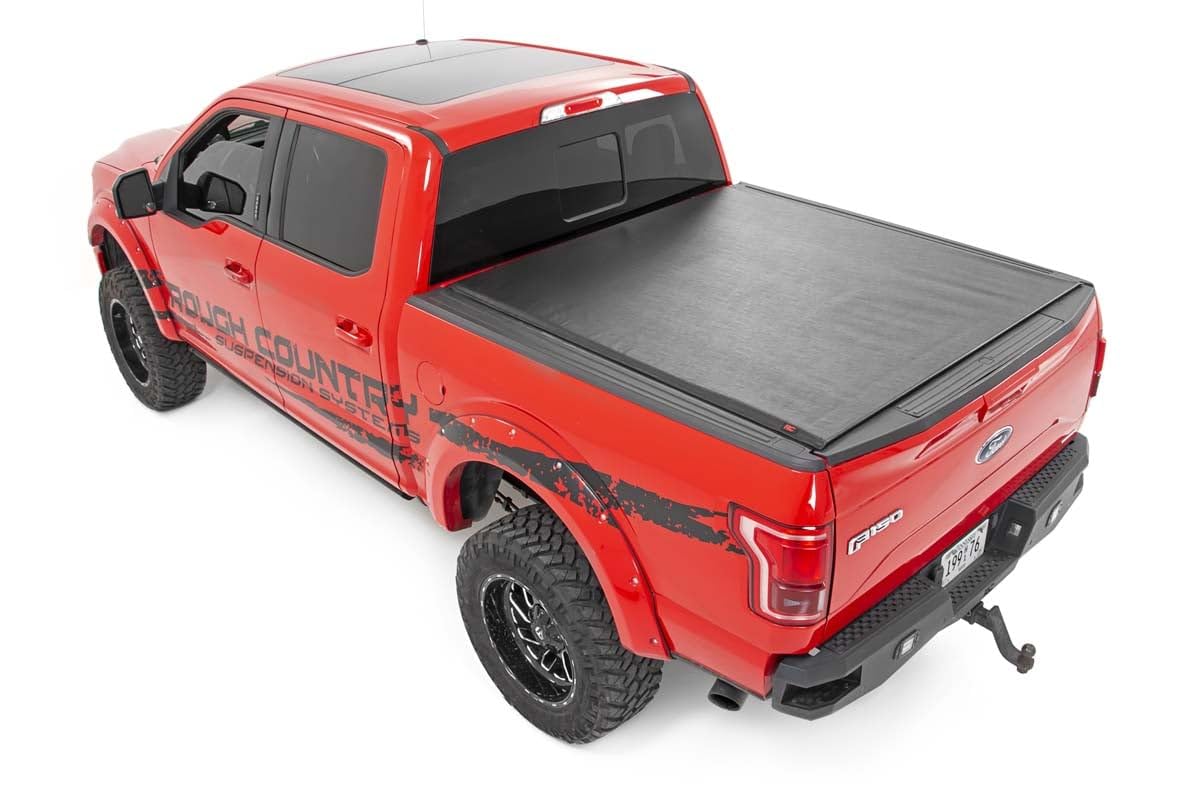Rough Country Soft Roll-Up Truck Bed Cover for F-150, Lightning & Raptor Ford (2015–2026) – Fits 5'7 Bed, Low-Profile All-Weather Tonneau Cover