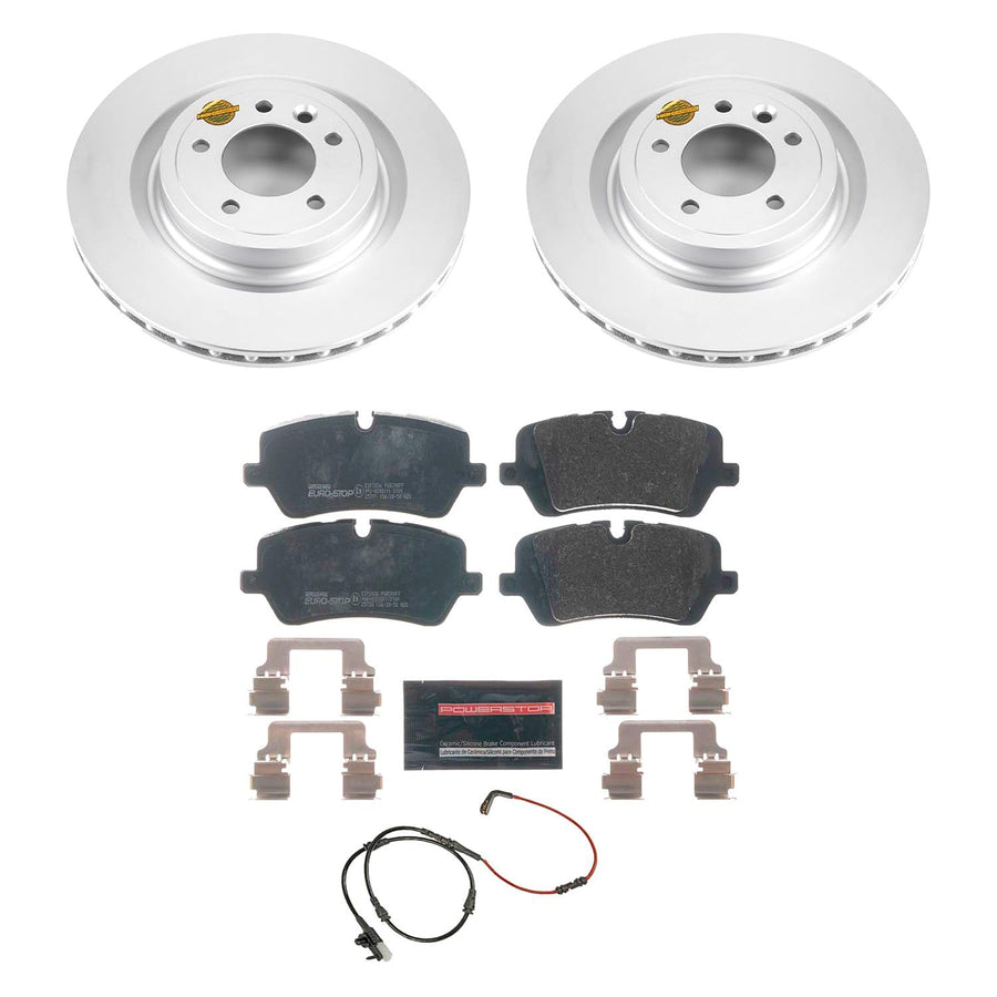 Power Stop Euro-Stop ESK7174 Rear Brake Kit- Coated Brake Rotors & Ceramic Brake Pads For Land Rover Discov, Land Rover Range Rover, Land Rover Range Rover Sport [Model Specific]