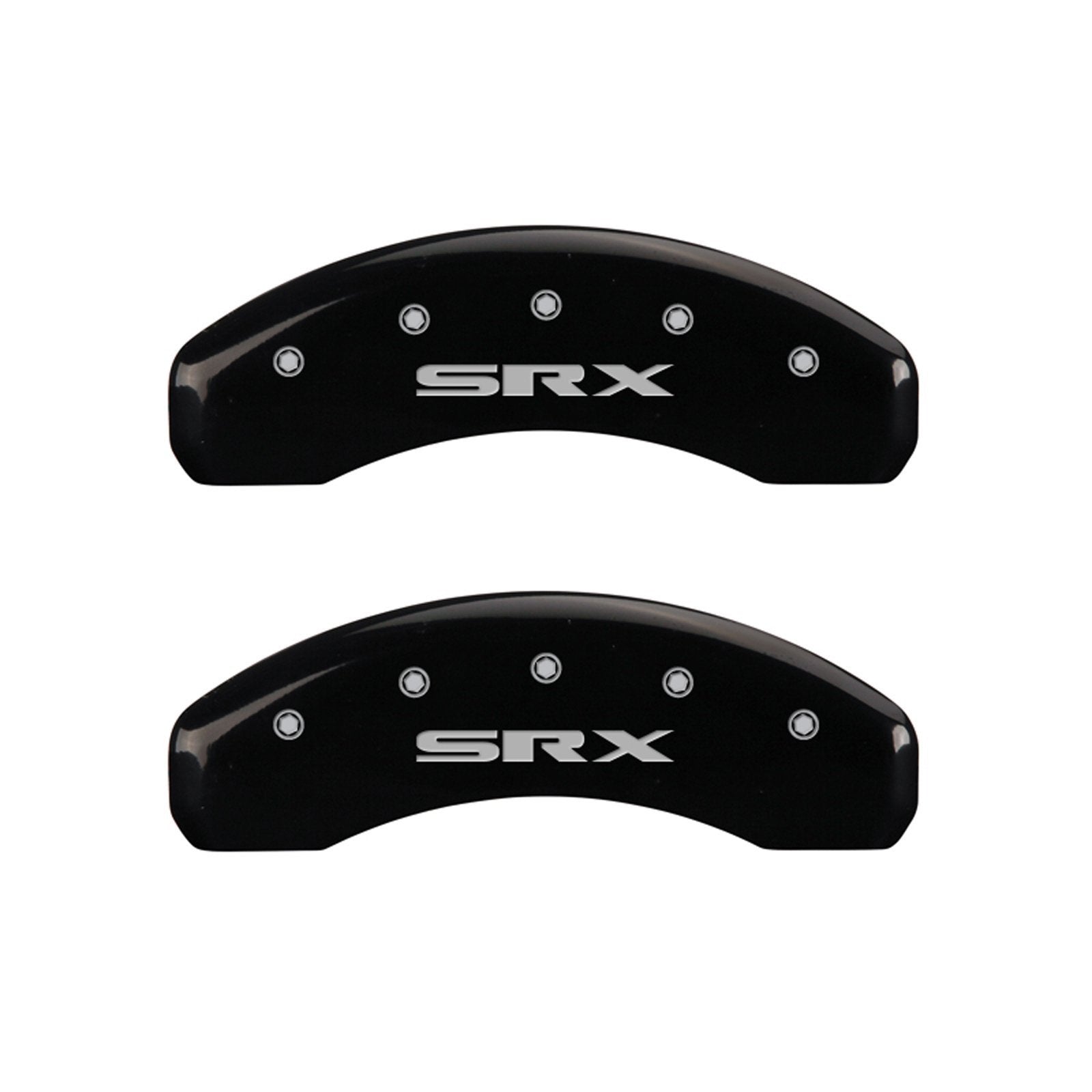 Caliper Covers MGP 35003SSRXBK Black Powder Coat Finish Front and Rear Caliper Cover, Set of 4 (Cursive/Cadillac SRX Silver Characters, Engraved)
