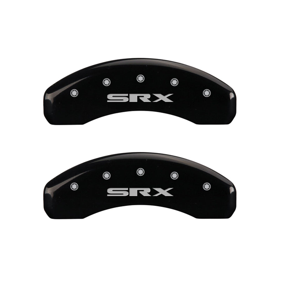 Caliper Covers MGP 35003SSRXBK Black Powder Coat Finish Front and Rear Caliper Cover, Set of 4 (Cursive/Cadillac SRX Silver Characters, Engraved)