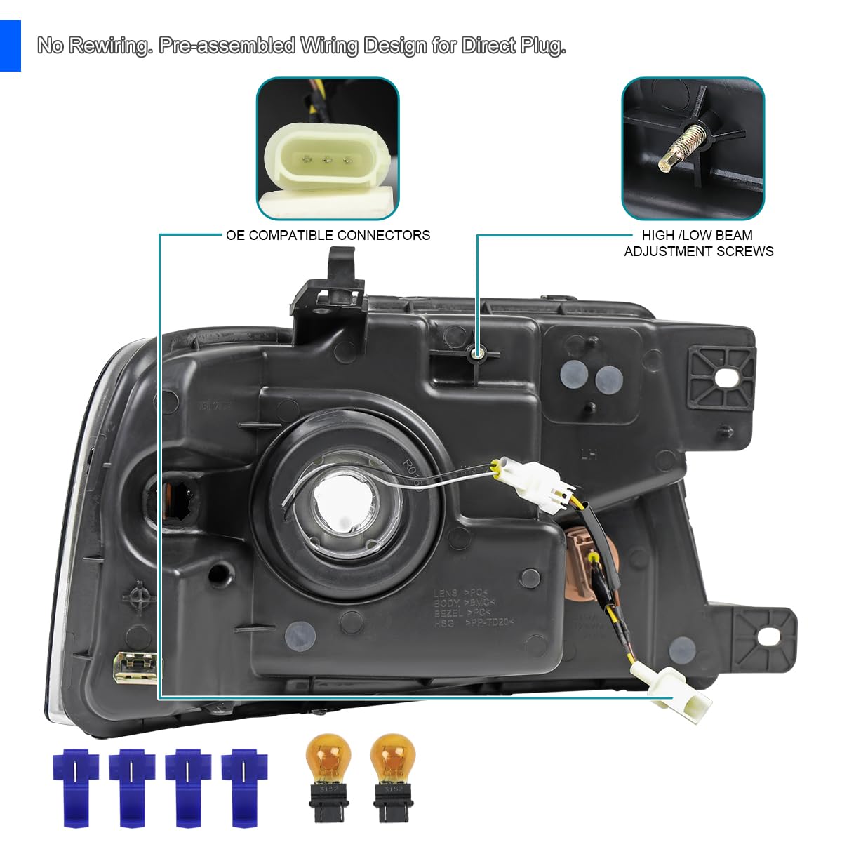 Chrome Headlights SPEC-D TUNING w/LED Bar Strip Compatible with 2004-2008 Ford F-150, 2006-2008 Lincoln Mark LT L+R Pair Head Light Lamp Assembly