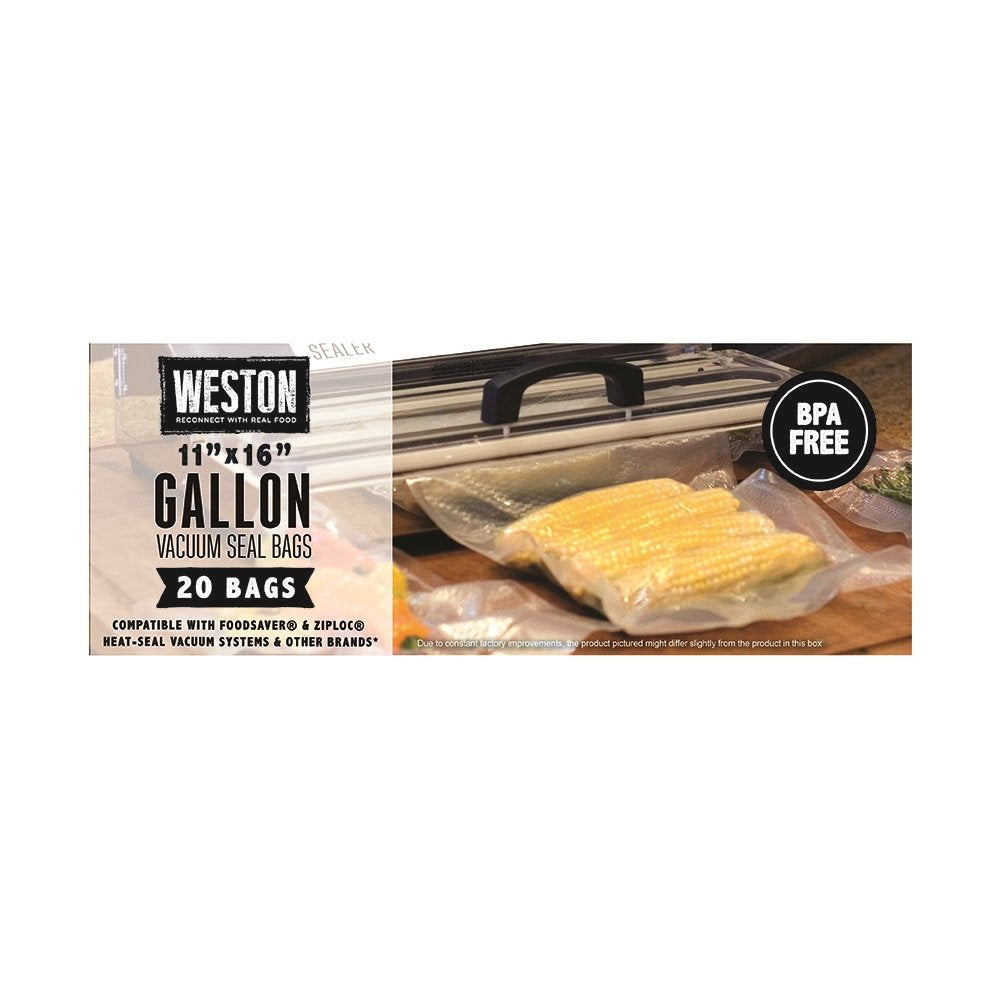 Weston 42 Count, Gallon Size 11" x 16" Vacuum Sealer Bags for Food, BPA-Free, for Meal Prep and Sous Vide, Microwave Safe (30-0108-W), Qty 11x16, Transparent