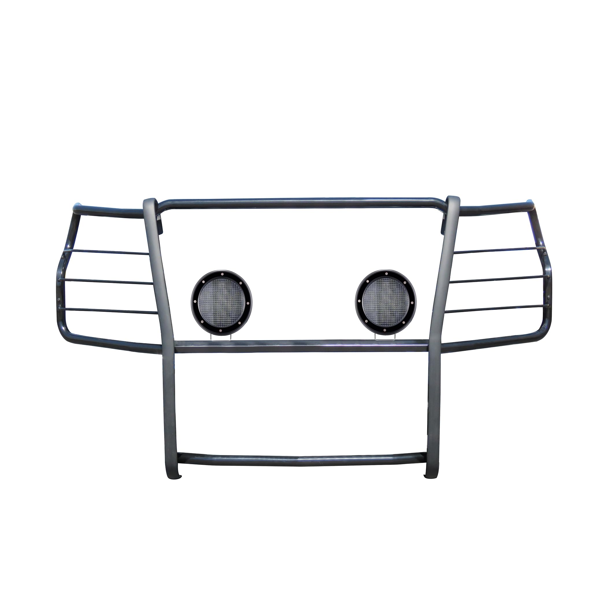 Black Horse Grille Brush Bumper Guard Black Modular Come with Pair of 5.3" Dia.LED Lights with Trim Rings Compatible with 2020-2024 Silverado 3500 HD|2020-2024 Silverado 2500 HD-17GT30MA-PLFB