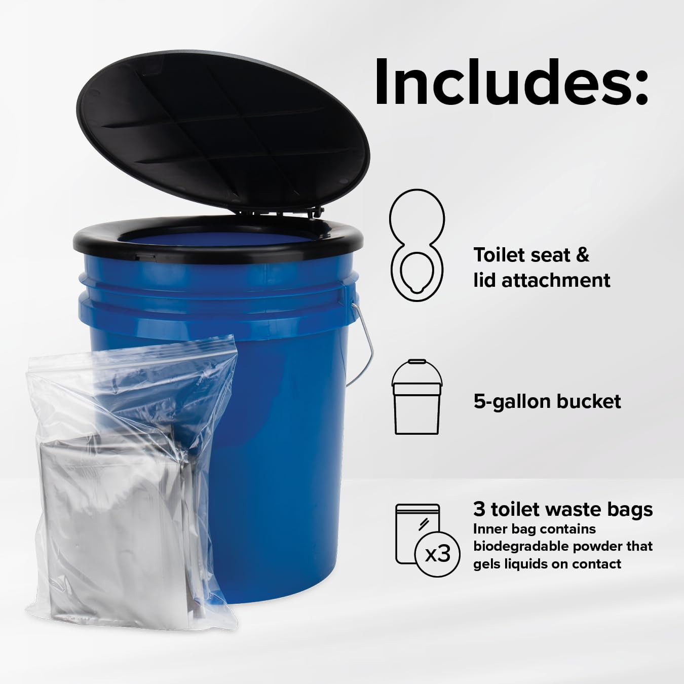 Portable Toilet Camco Bucket with Seat & Lid – 5-Gallon Camping Toilet with Bag Liners & Carry Handle – Lightweight, Easy to Clean, Durable – Ideal for Outdoor, RV, Hunting & Emergency Use (41549)