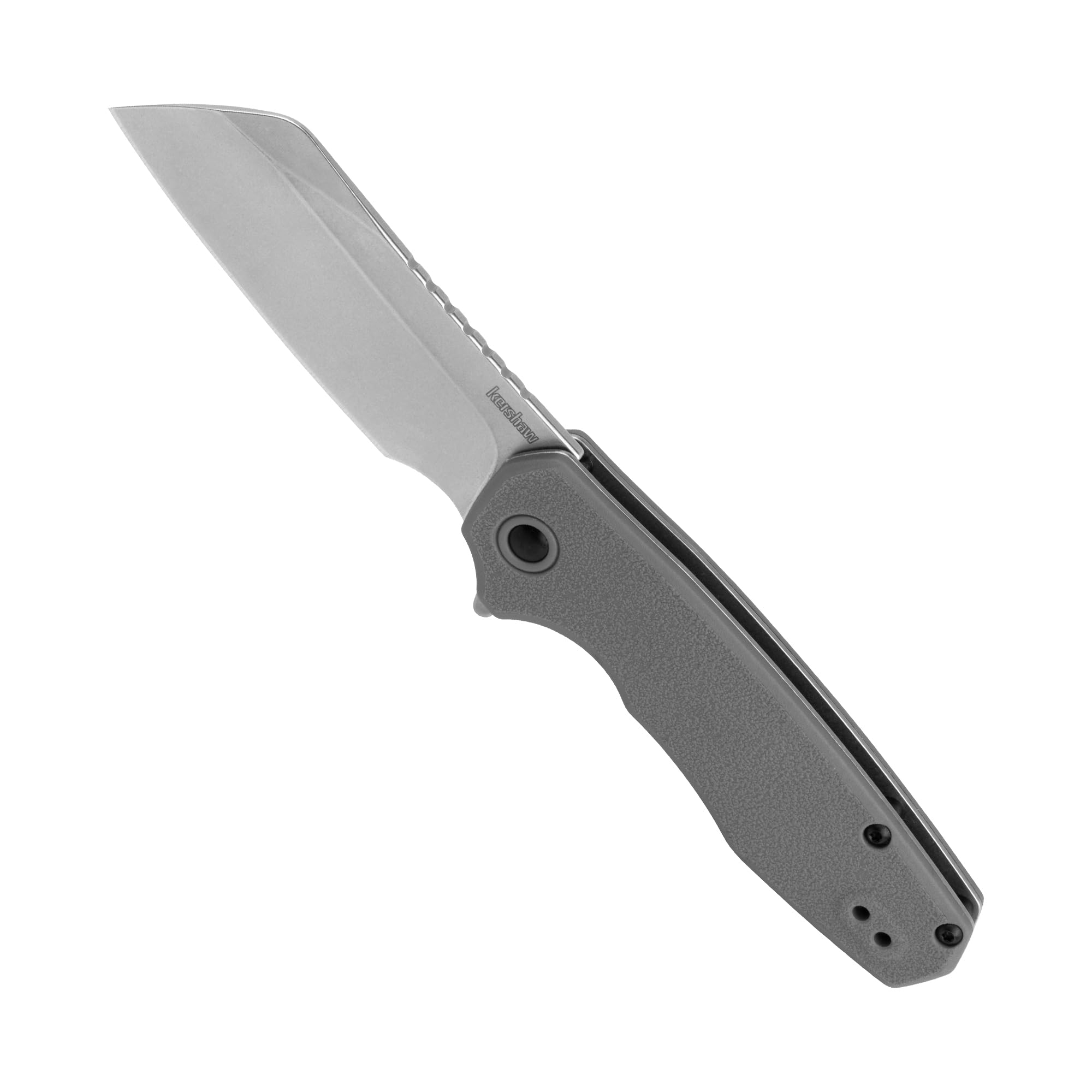 Kershaw Pocket Knife Wharf, Gray Design, 2.8 Inch Stainless Steel Cleaver Plain Edge Blade, EDC with Assisted Opening, Reversible Deep-Carry Pocketclip, Everyday Carry Pocket Knife for Men and Women