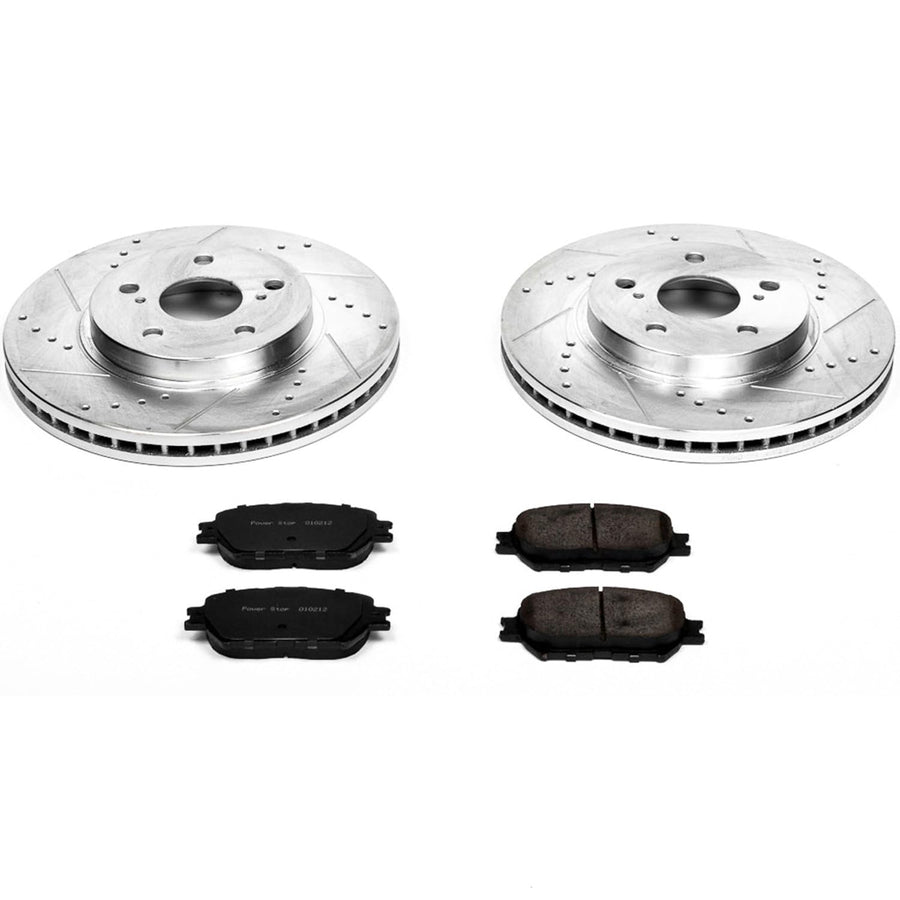 Power Stop K2414 Z23 Carbon Fiber Brake Pads with Drilled & Slotted Brake Rotors Kit For Toyota Camry 2002-2004 [Model Specific]