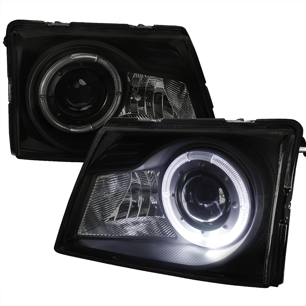 Black Smoke SPEC-D TUNING Projector Headlights Head Lamps w/Halo Rim Compatible with 1998-2000 Ford Ranger Left + Right Pair Headlamps Assembly