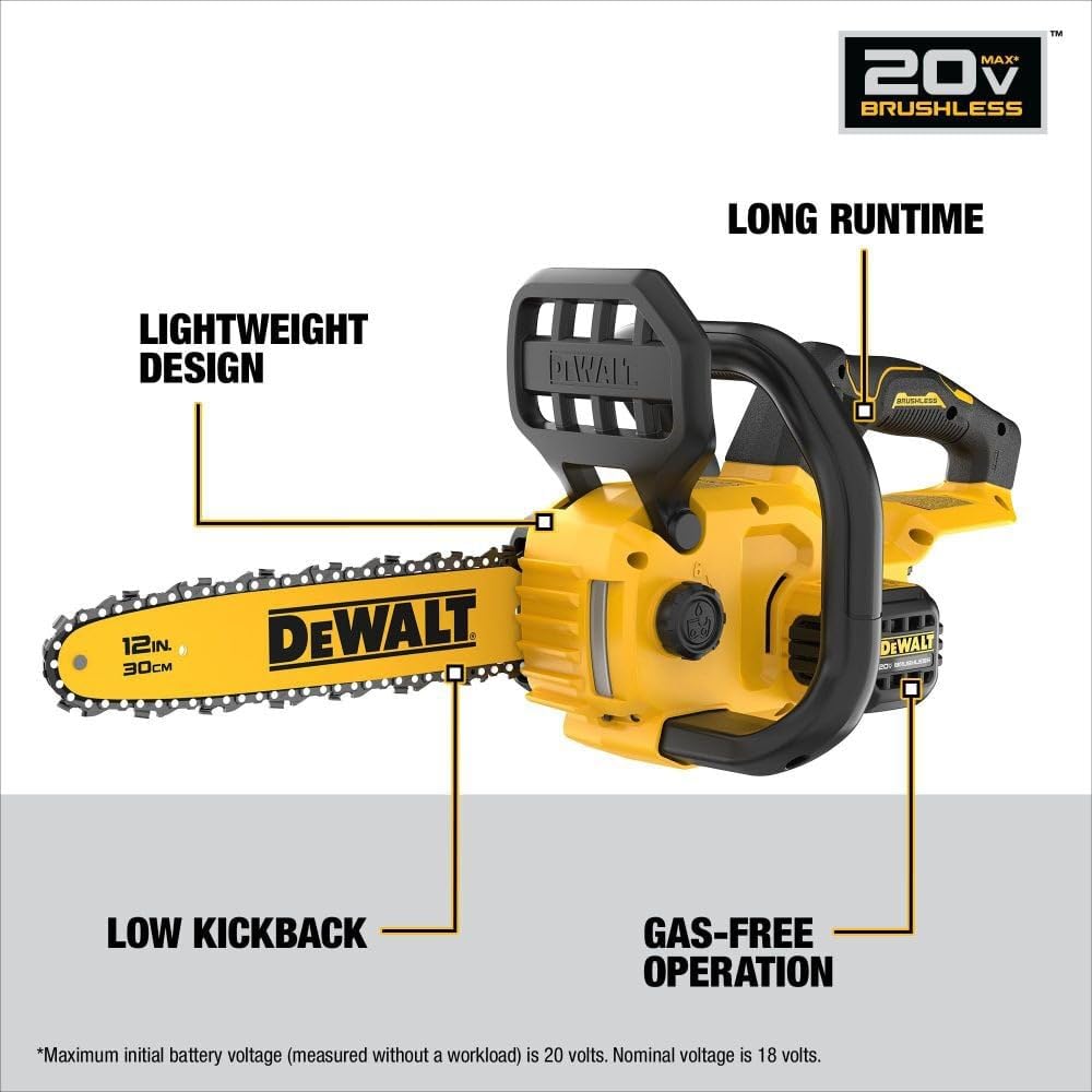 20V MAX DEWALT 12 in. Cordless Chainsaw, Bare Tool Only (DCCS621B)