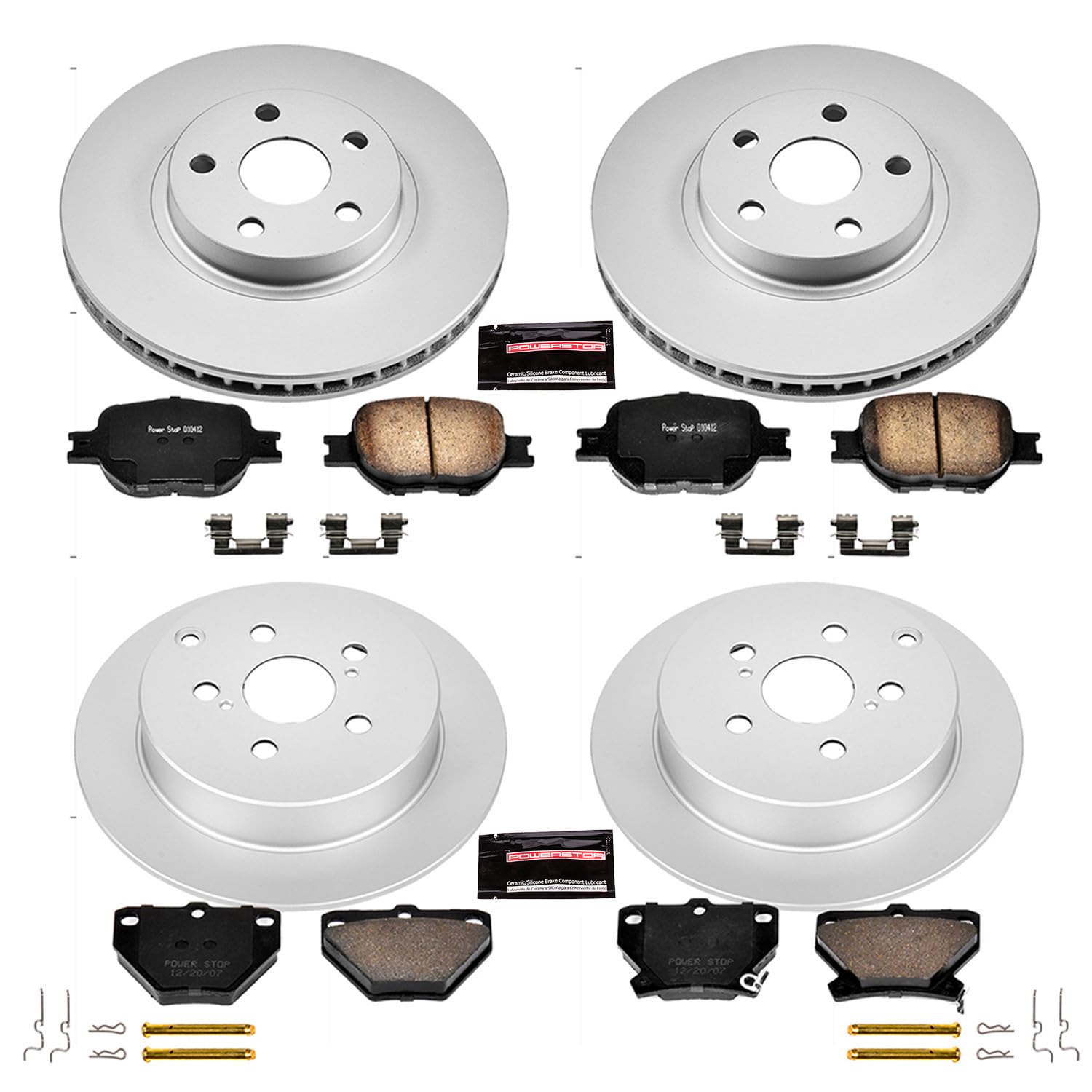 Power Stop Coated Brake Rotor & Ceramic Brake Pads CRK2314- front & rear For Toyota Celica 2000-2005 [Model Specific]