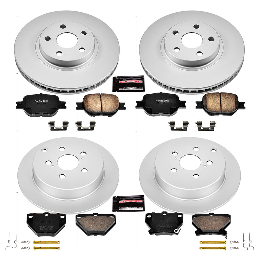 Power Stop Coated Brake Rotor & Ceramic Brake Pads CRK2314- front & rear For Toyota Celica 2000-2005 [Model Specific]