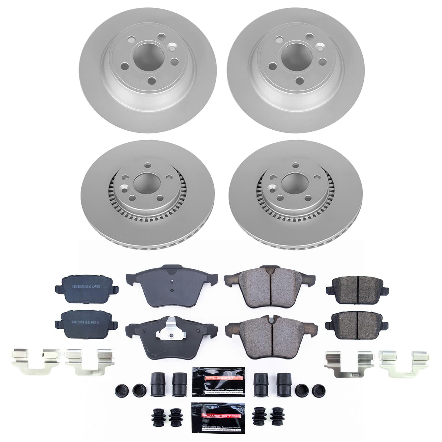Power Stop Front and Rear CRK9157 Brake Kit Coated Brake Rotors and Pads For Volvo S80 2007-2008 [Application Specific]