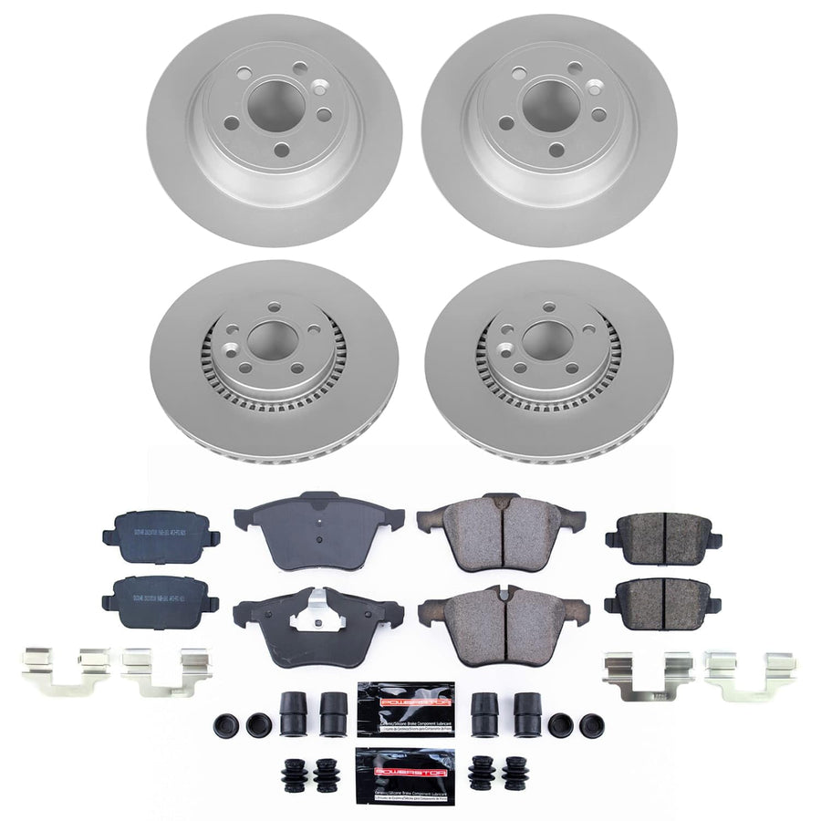 Power Stop Front and Rear CRK9157 Brake Kit Coated Brake Rotors and Pads For Volvo S80 2007-2008 [Application Specific]