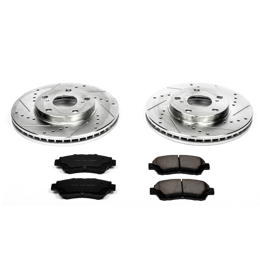 Power Stop K1054 Z23 Carbon Fiber Brake Pads Front with Drilled & Slotted Brake Rotors Kit For Lexus ES300, Toyota Avalon, Toyota Camry, Toyota Camry [Model Specific]