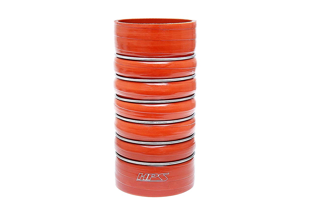 HPS High Temp CAC-300-L12-HOT 4-ply Aramid Reinforced Silicone Coupler Hose Hot Side, 100 PSI Maximum Pressure, 12" Length, 3" ID, Orange