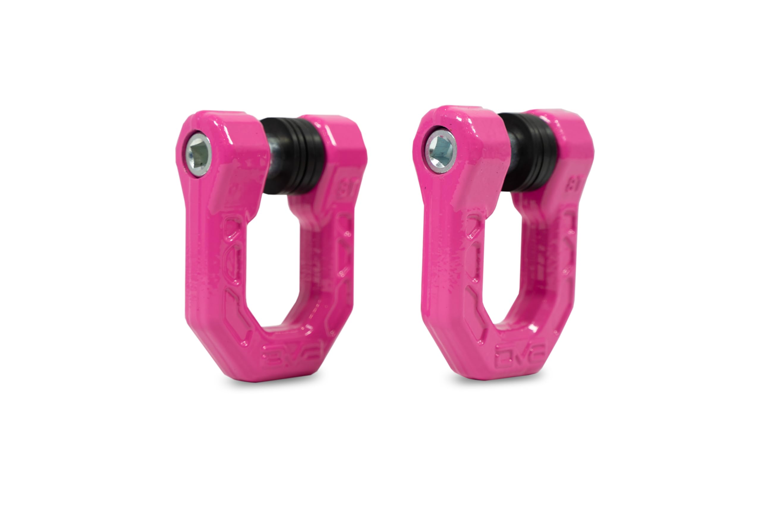 Offroad DV8 Elite Series D-Ring Shackles | Pair | 8 Ton Working Load Limit | (4) ⅛” & (4) 3/16” Isolators Included | 1&1/16” Thick Forged Steel D-Ring (Pink)