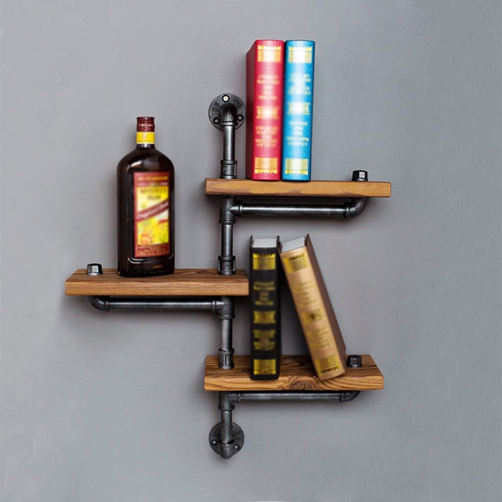Vintage Iron YIMJ Coat Rack Water Pipe Wall Mount Art with Wood Board Shelf Vintage Bookshelf Kitchen Shelf, c
