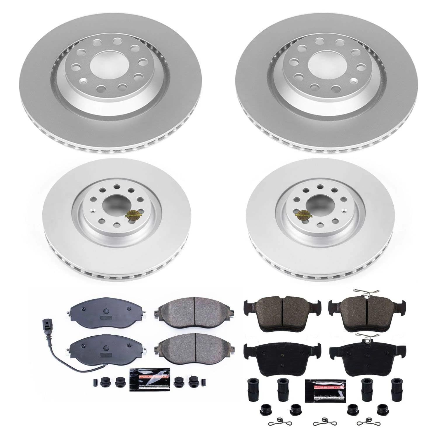 Power Stop CRK7253 Z23 Evolution Sport Front & Rear Geomet Coated Brake Kit For Audi A3 Quat, Audi Q3, Audi S3, VW Arteon, VW Golf R [Model Specific]