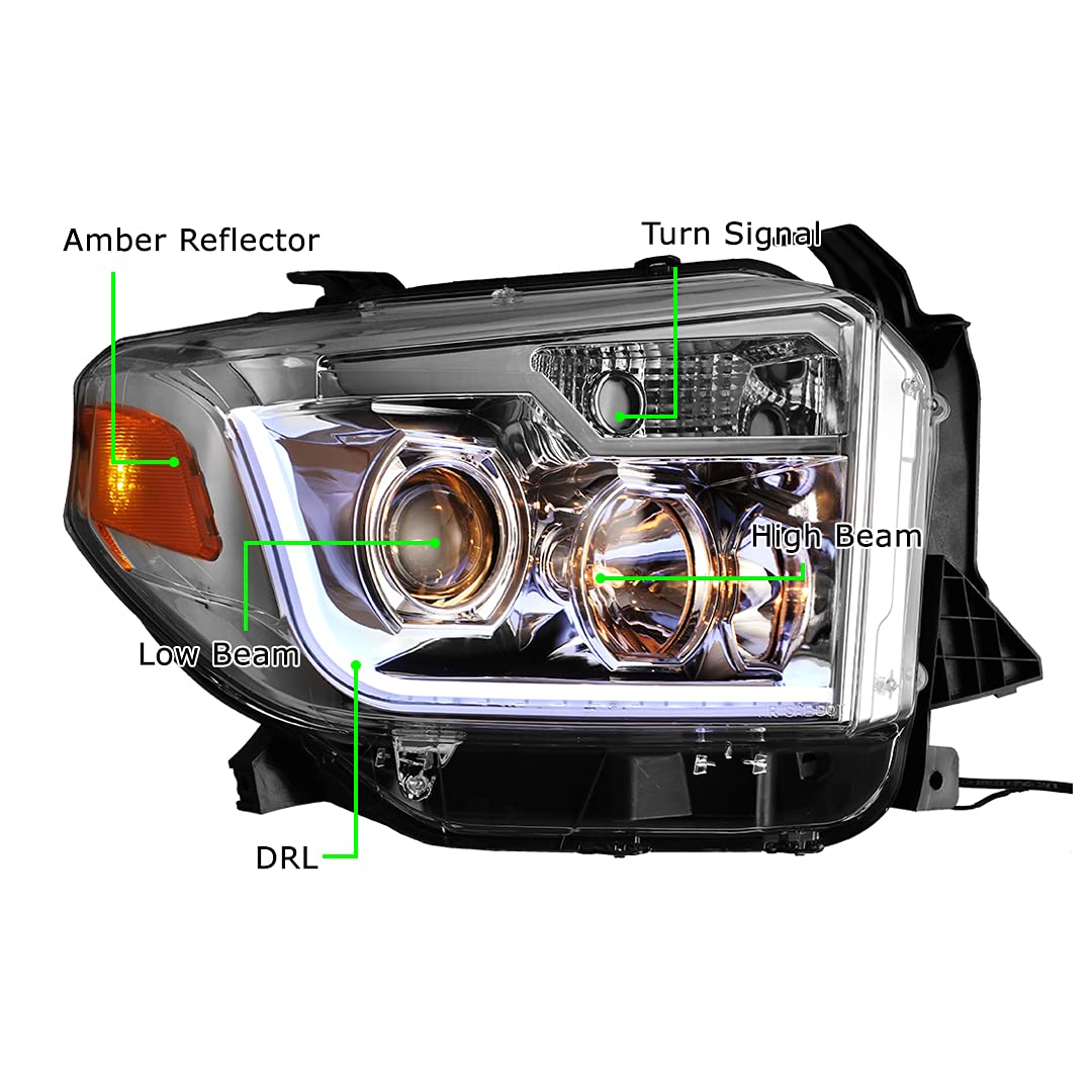 LED Headlights Assembly Winjet Fit for 2014 2015 2016 2017 Toyota Tundra, LED DRL Bar Projector, Head light Replacement for 14-17 Toyota Tundra, 1 Pair Clear Lens