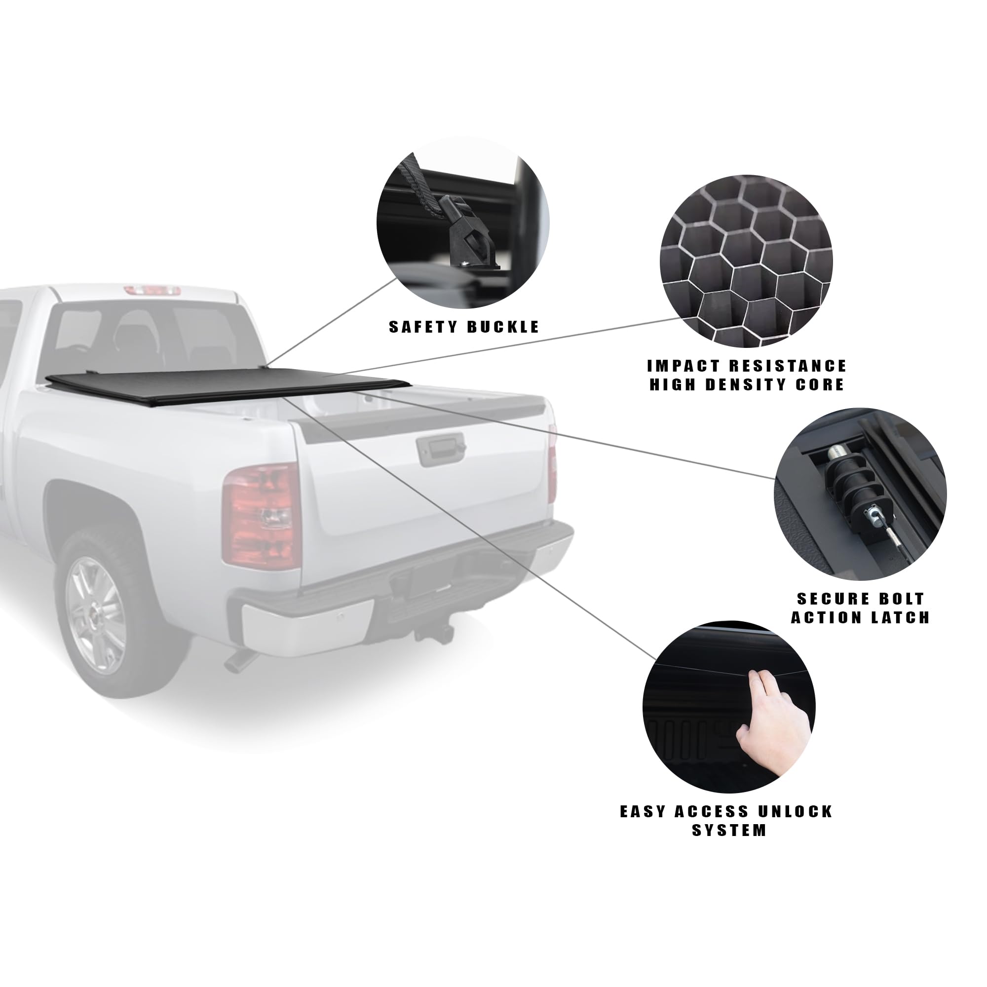 Low Profile Armordillo Hard Tri-Fold Truck Bed Tonneau Covers for Chevy Silverado fits 2007-2013 Chevy Silverado/GMC Sierra 1500/2007-2014 2500 3500 6.5ft (78") Bed | CoveRex TFX | 8705292