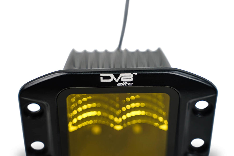 Elite Series 3-inch LED Amber Flush Mount Off-Road Light Pod | Flood Light Pattern | OD Face Plate Size: 4.8” x 3.5” x 2.75” | Bezel-Less Housing with Heat Fins | DV8 Offroad