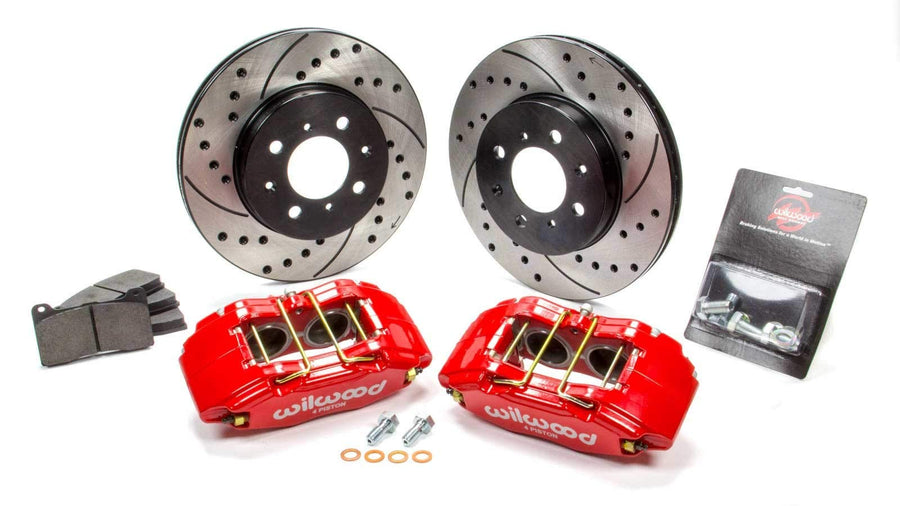 Wilwood Brake System, Front Forged DPHA, 4 Piston Caliper, 10.320 in Drilled/Slotted Iron Rotor, Offset Hat, Aluminum, Red Anodized, Acura Integra/Honda Civic/Fit 1990-2013, Kit