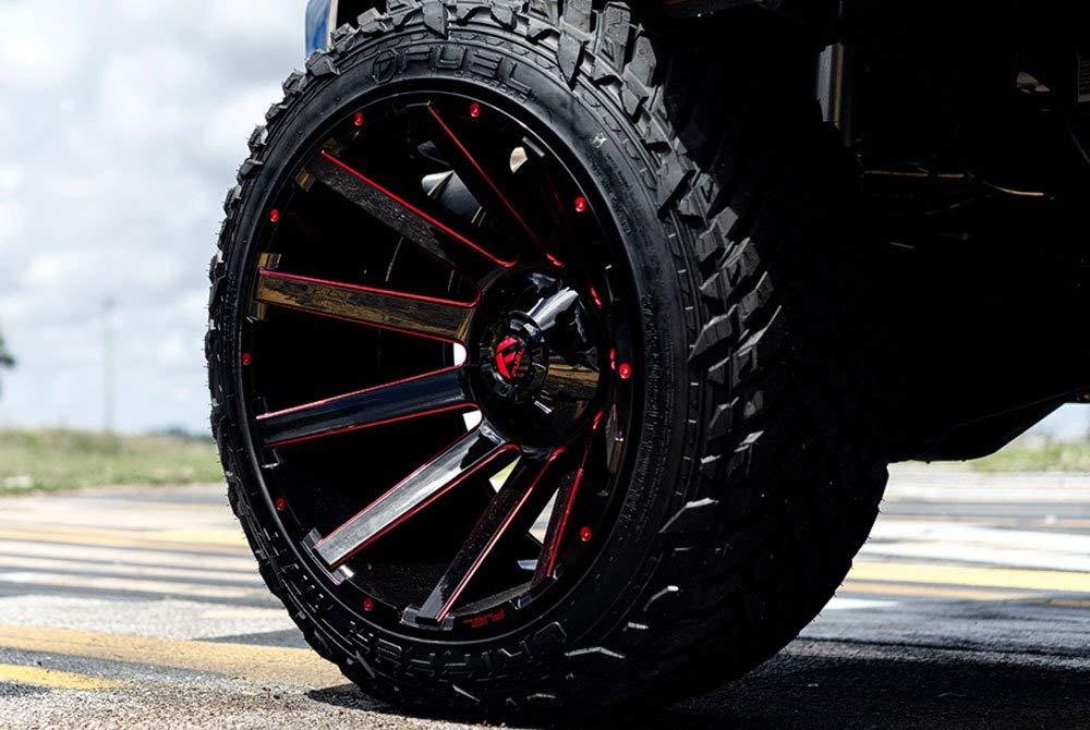 Gloss Black Fuel Contra w/Candy RED Milled Spokes | 22x12 | 5x114.3/5x127 | -44 Offset | 4.75 BackSpaceAUTHORIZED Dealer | D64322202647