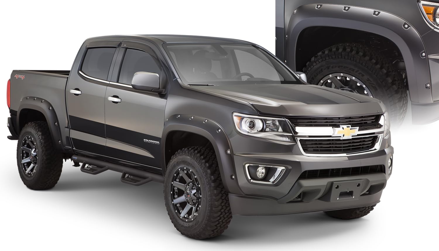 Fender Flares Black Horse Riveted Style Compatible with 2015-2022 Chevrolet Colorado (Excludes ZR2)-FF-CHCO-SM-PKT