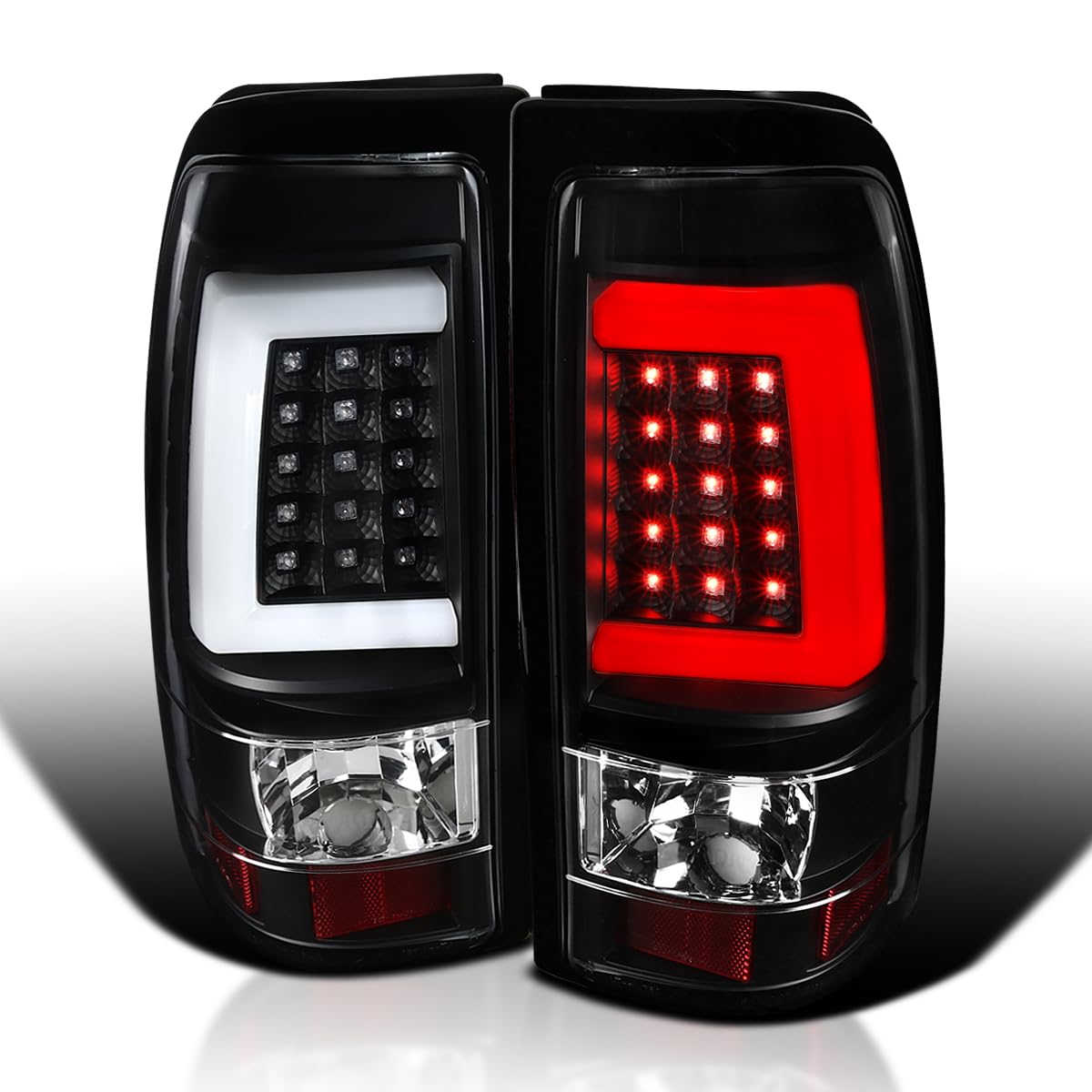 Black LED Bar Tail Lights SPEC-D TUNING Compatible with 1999-2002 Chevy Silverado GMC Sierra 1500/2500/3500 Models, Left + Right Pair Assembly