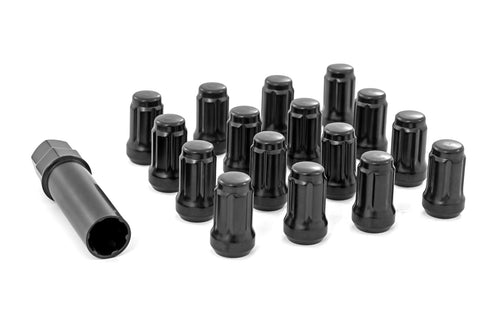 16-Piece Rough Country Lug Nut Set - M12x1.5, Spline Style, Black, Fits Most Aftermarket Wheels