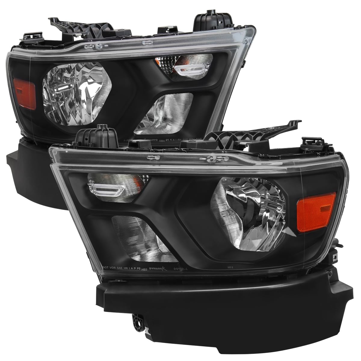 Black Headlights SPEC-D TUNING Compatible with 2019-2024 Ram 1500, Left + Right Pair Headlamp Assembly