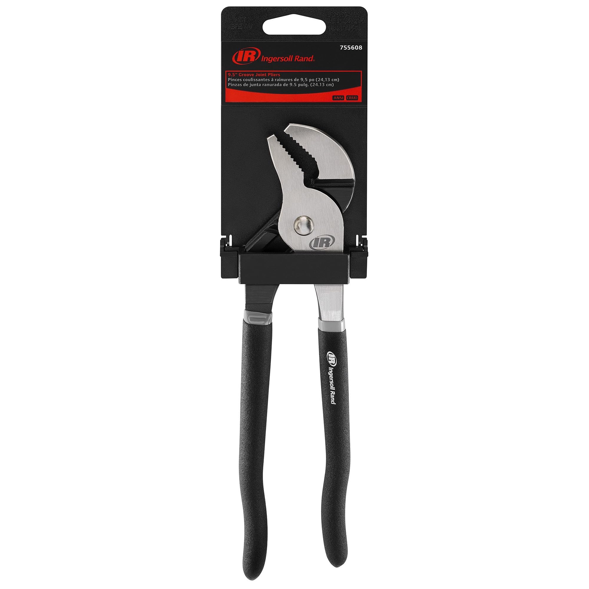 9-1/2" Ingersoll Rand Groove Joint Pliers – Forged Chrome Moly Steel, Precision Machined Jaws, Induction Hardened Cutting Edges, Textured Double-Injection Grip – 755608