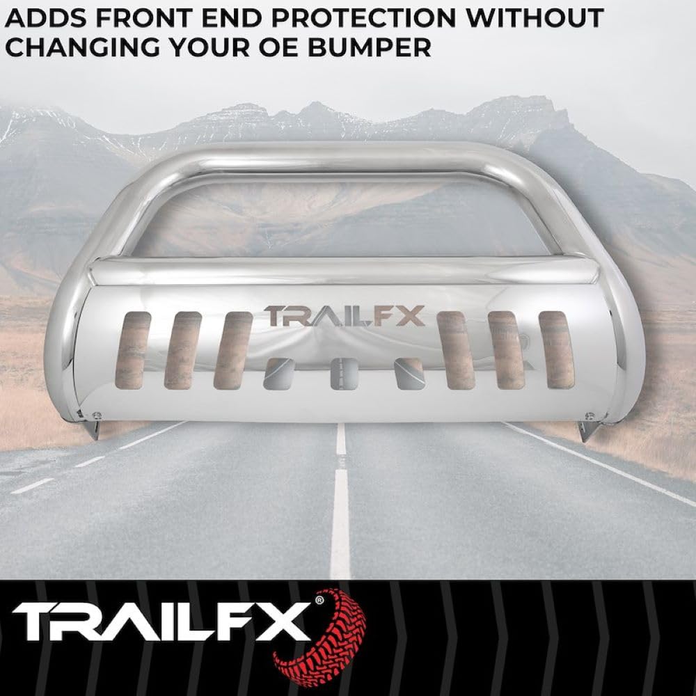 Bull Bar TrailFX B0044S with Skid Plate for Toyota Tundra 2022-2025 3 Inch Diameter Polished Stainless Steel Frame Mount, Holes for Optional Lighting TrailFX B0044S