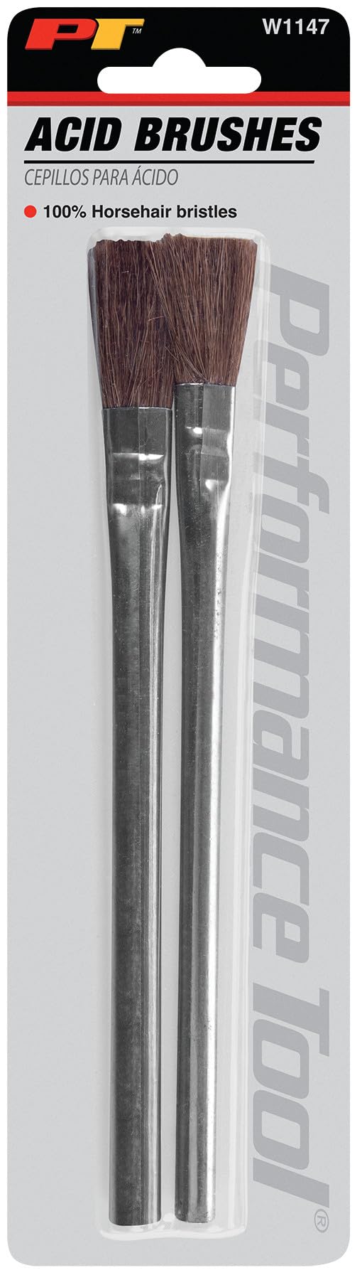 W1147 Performance Tool 6" Acid Brush Set (2 Pieces) - Disposable, Horsehair Bristles, Sturdy Metal Handles