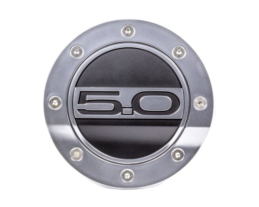 Drake FR3Z-6640526-5S Muscle Cars Fuel Door Comp Series Silver/Matte Black 5.0 Logo