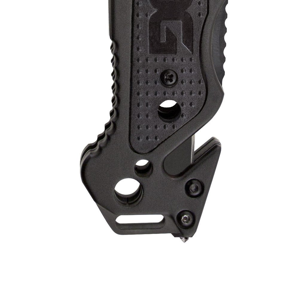 SOG Tactical Escape Folding Pocket Knife- 3.4 Inch Serrated Edge Blade Knife w/ Glass Breaker, Wire Stripper and Line Cutter Blades-Satin (FF25-CP),Black