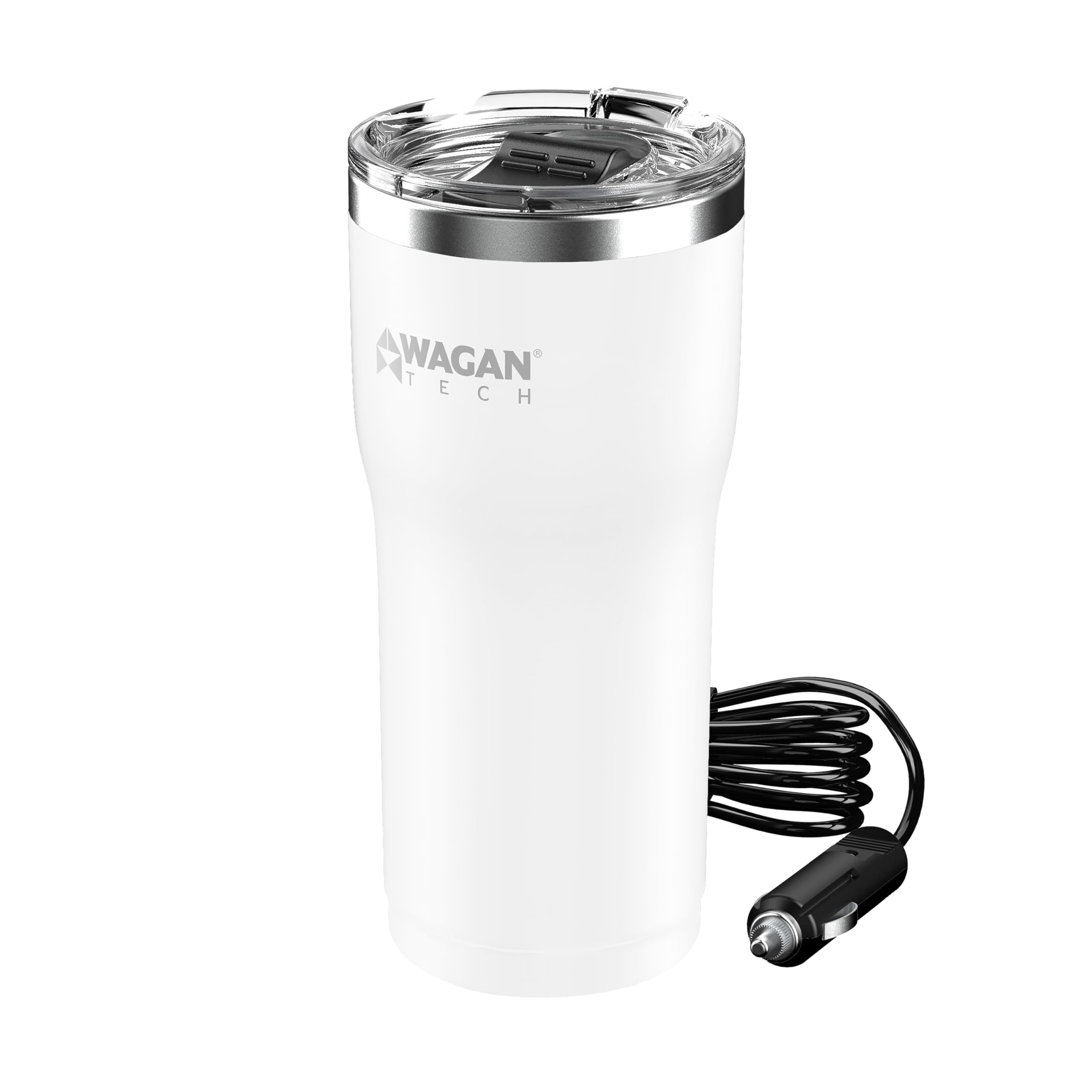12V Travel Car Wagan EL6102 Heated Mug Portable 16oz Stainless Steel Anti-Spill Lid Slip resistant base Car Coffee Warmer Coffee Cup USB–C PD20W 12V DC (White)