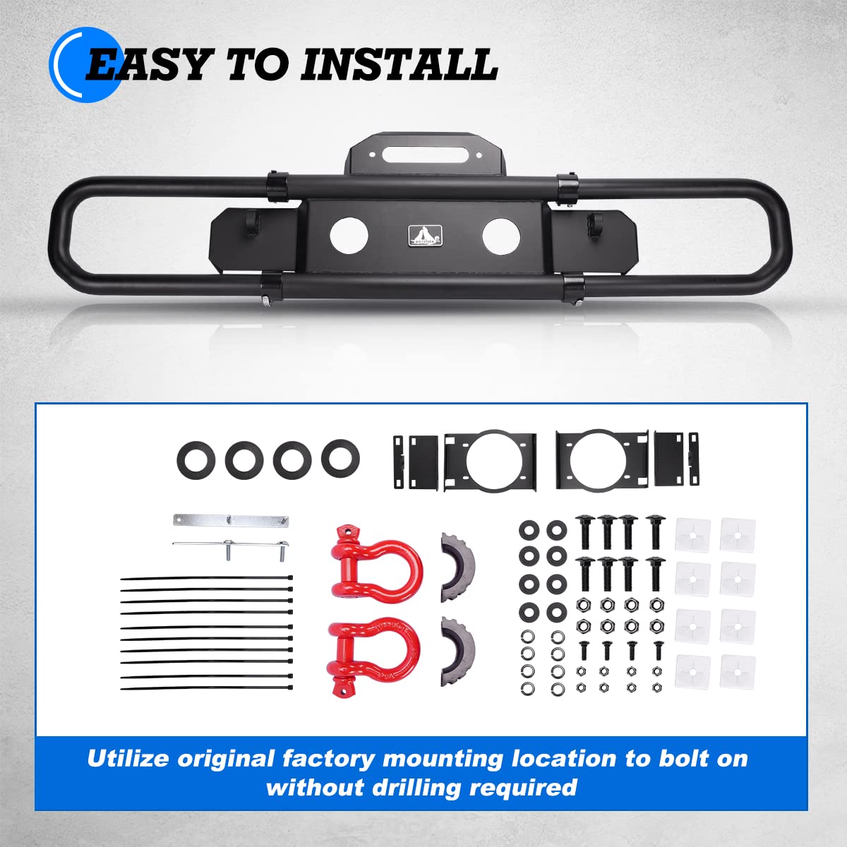 Front Bumper WolfX Fit For 2007-2018 Jeep Wrangler JK/JKU Retractable Front Bumper For 2018-2026 Jeep Wrangler JL/JLU, Steel Bumper For 2019-2026 Gladiator JT w/ 2 x D-Ring Shackles
