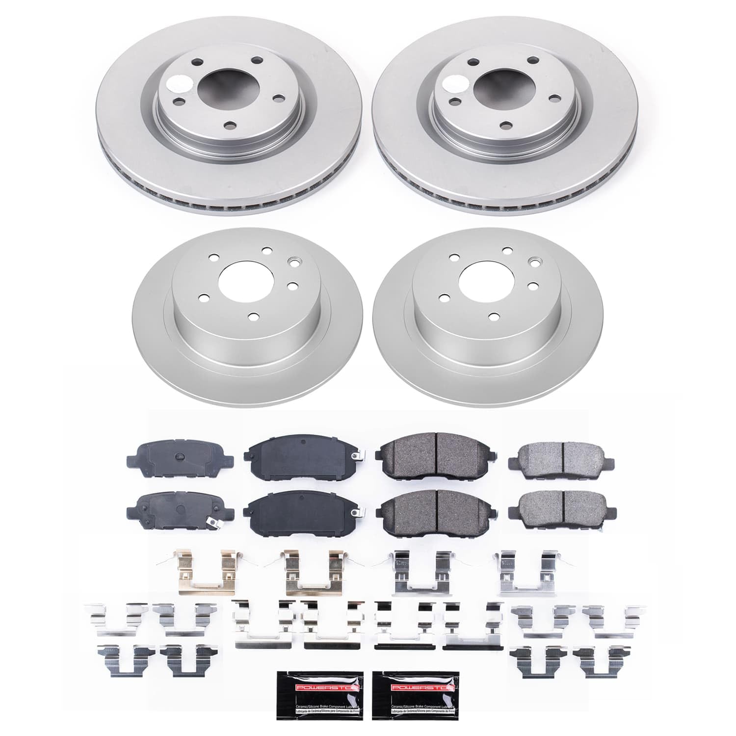 Power Stop CRK9141 Brake Kit For Nissan Juke Front and Rear Geomet Coated Brake Rotors and Pads