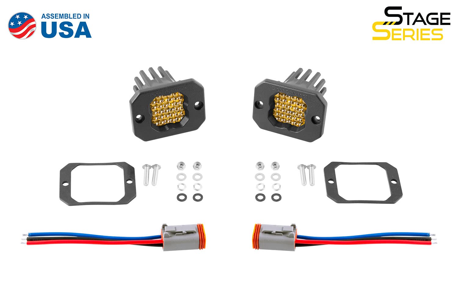 Diode Dynamics SSC1 Flush Mount Sport Yellow LED Pod (pair), Flood w/Amber Backlight