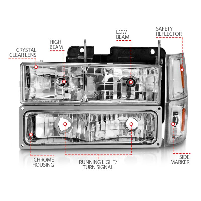 88-98 Chevrolet C1500 Anzo USA Crystal Headlights Chrome w/Signal and Side Marker Lights (111506)