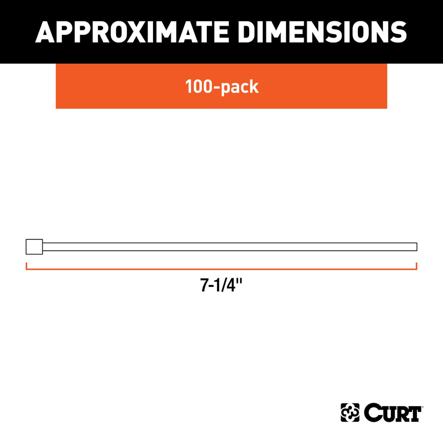 CURT Plastic Zip Ties, 7-1/4-Inch Long, White, 100-Pack