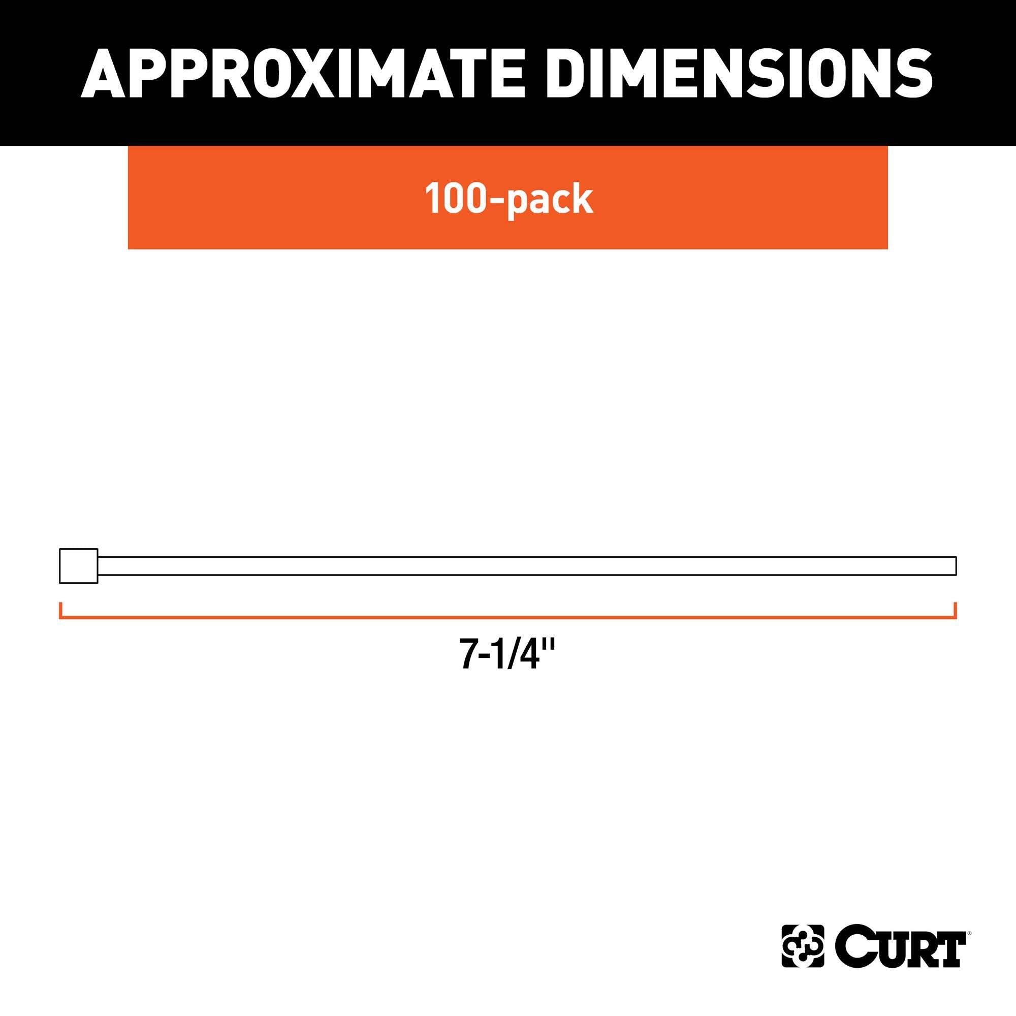 CURT Plastic Zip Ties, 7-1/4-Inch Long, White, 100-Pack