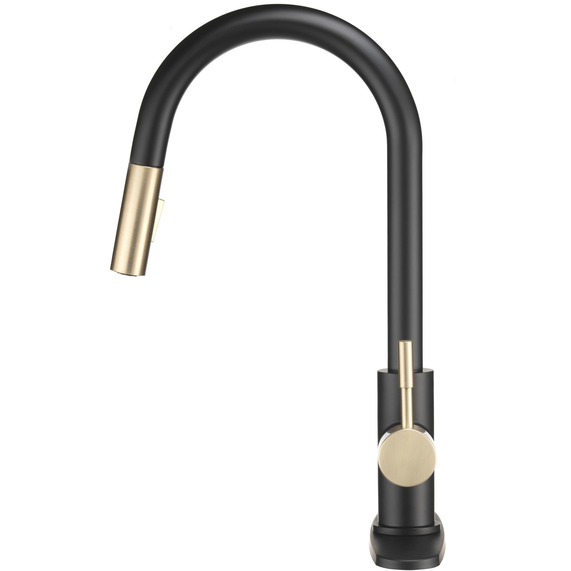 Dura Faucet Streamline RV Single Handle Pull-Down Kitchen Sink Faucet - Optional Deck Plate (Matte Black/Matte Gold)