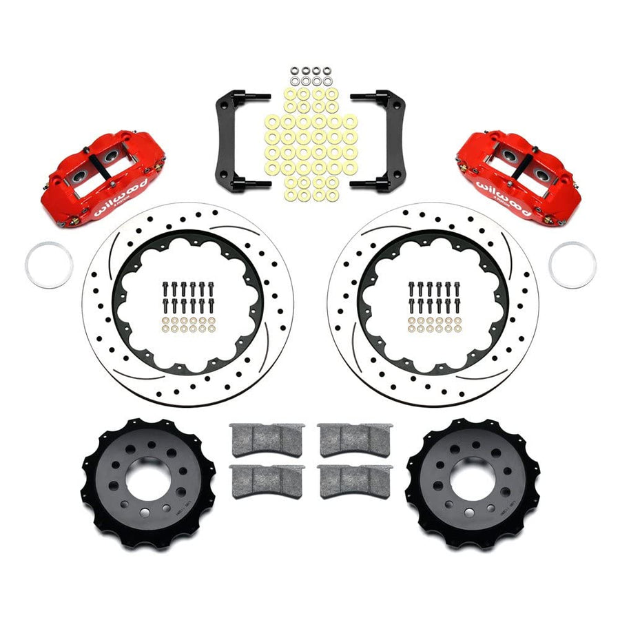 WILWOOD Rear Kit,140-13648-DR FNSL4R,14.00", Drilled, Red Morrison Multilink IRS (2010 Camaro Based)